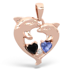 Onyx Dolphin Heart 14K Rose Gold pendant P5820