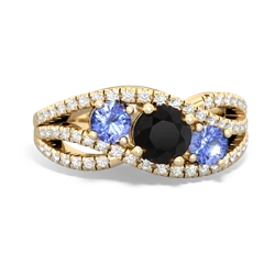 Onyx Three Stone Aurora 14K Yellow Gold ring R3080