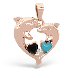 Onyx Dolphin Heart 14K Rose Gold pendant P5820