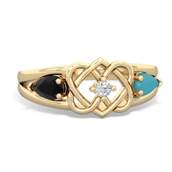 Onyx Hearts Intertwined 14K Yellow Gold ring R5880