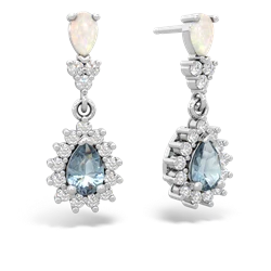 Opal Halo Pear Dangle 14K White Gold earrings E1882