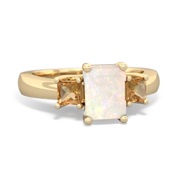 Opal Three Stone Emerald-Cut Trellis 14K Yellow Gold ring R4021