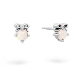 Opal Diamond Bows 14K White Gold earrings E7002