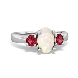 Opal Three Stone Oval Trellis 14K White Gold ring R4024