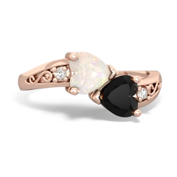 Opal Snuggling Hearts 14K Rose Gold ring R2178