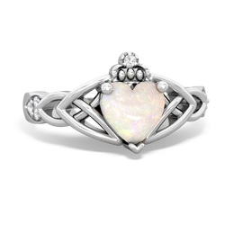 Opal Claddagh Celtic Knot Diamond 14K White Gold ring R5001