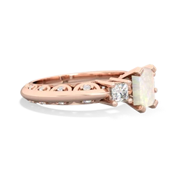 Opal Art Deco Diamond 7X5 Emerald-Cut Engagement 14K Rose Gold ring R20017EM