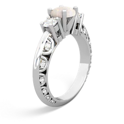 Opal Art Deco Diamond 6Mm Round Engagment 14K White Gold ring R2003