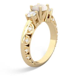 Opal Art Deco Diamond 6Mm Round Engagment 14K Yellow Gold ring R2003