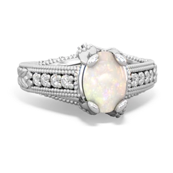 Opal Antique Style Milgrain Diamond 14K White Gold ring R2028