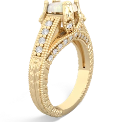 Opal Antique Style Milgrain Diamond 14K Yellow Gold ring R2028