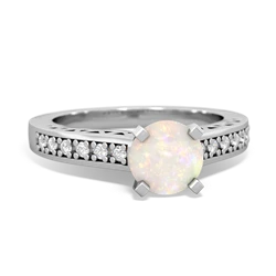 Opal Art Deco Engagement 6Mm Round 14K White Gold ring R26356RD