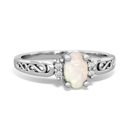 Opal Filligree Scroll Oval 14K White Gold ring R0812