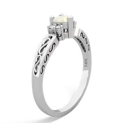 Opal Filligree Scroll Heart 14K White Gold ring R2429