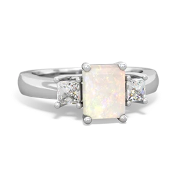Opal Diamond Three Stone Emerald-Cut Trellis 14K White Gold ring R4021