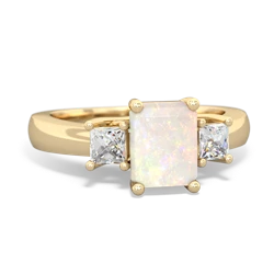 Opal Diamond Three Stone Emerald-Cut Trellis 14K Yellow Gold ring R4021