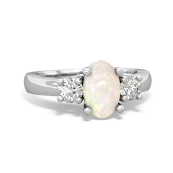 Opal Diamond Three Stone Oval Trellis 14K White Gold ring R4024
