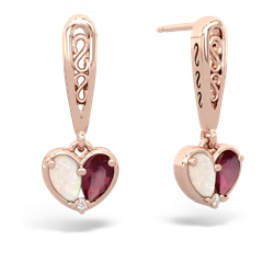 Opal Filligree Heart 14K Rose Gold earrings E5070