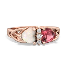 Opal Celtic Knot Double Heart 14K Rose Gold ring R5040