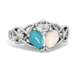 Opal 'One Heart' Celtic Knot Claddagh 14K White Gold ring R5322
