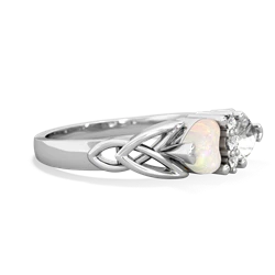 Opal Celtic Knot Double Heart 14K White Gold ring R5040