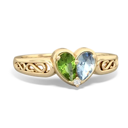 Peridot Filligree 'One Heart' 14K Yellow Gold ring R5070