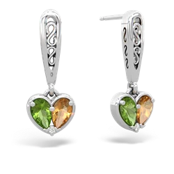 Peridot Filligree Heart 14K White Gold earrings E5070