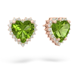 Peridot Sparkling Halo Heart 14K Rose Gold earrings E0391
