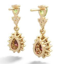 Peridot Halo Pear Dangle 14K Yellow Gold earrings E1882
