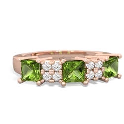 Emerald Three Stone Diamond Cluster 14K Rose Gold ring R2592