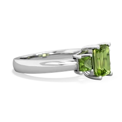 Smoky Quartz Three Stone Emerald-Cut Trellis 14K White Gold ring R4021