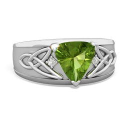 Peridot Celtic Trinity Knot Men's 14K White Gold ring R0440