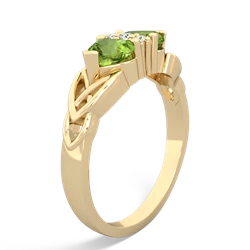 Peridot Celtic Knot Double Heart 14K Yellow Gold ring R5040