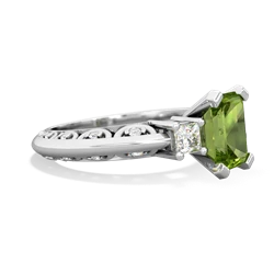 Peridot Art Deco Diamond 8X6 Emerald-Cut Engagement 14K White Gold ring R20018EM