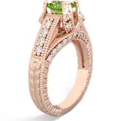 Peridot Antique Style Milgrain Diamond 14K Rose Gold ring R2028