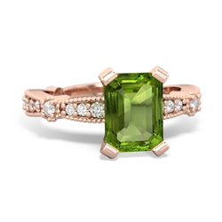 Peridot Sparkling Tiara 8X6 Emerald-Cut 14K Rose Gold ring R26298EM
