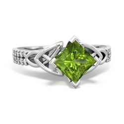 Peridot Celtic Knot 6Mm Princess Engagement 14K White Gold ring R26446SQ