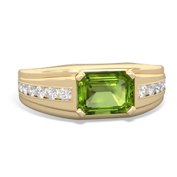 Peridot Men's Diamond Channel 14K Yellow Gold ring R0500