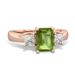 Peridot Diamond Three Stone Emerald-Cut Trellis 14K Rose Gold ring R4021