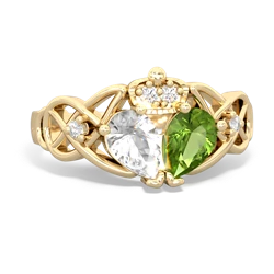 Peridot 'One Heart' Celtic Knot Claddagh 14K Yellow Gold ring R5322