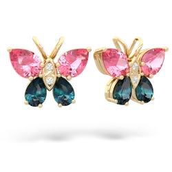 Lab Pink Sapphire Butterfly 14K Yellow Gold earrings E2215