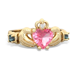 Lab Pink Sapphire Claddagh Keepsake 14K Yellow Gold ring R5245