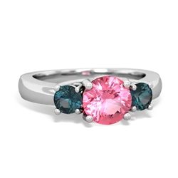Lab Pink Sapphire Three Stone Round Trellis 14K White Gold ring R4018