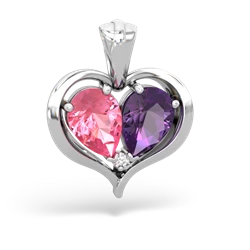 Lab Pink Sapphire Two Become One 14K White Gold pendant P5330