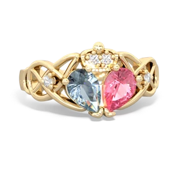 Lab Pink Sapphire 'One Heart' Celtic Knot Claddagh 14K Yellow Gold ring R5322