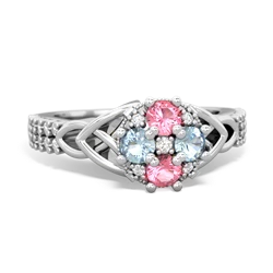 Lab Pink Sapphire Celtic Knot Cluster Engagement 14K White Gold ring R26443RD