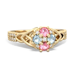 Lab Pink Sapphire Celtic Knot Cluster Engagement 14K Yellow Gold ring R26443RD