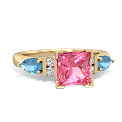 Lab Pink Sapphire 6Mm Princess Eternal Embrace Engagement 14K Yellow Gold ring C2002