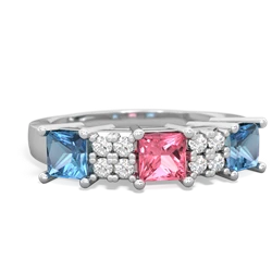 Lab Pink Sapphire Three Stone Diamond Cluster 14K White Gold ring R2592