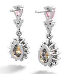 Lab Pink Sapphire Halo Pear Dangle 14K White Gold earrings E1882